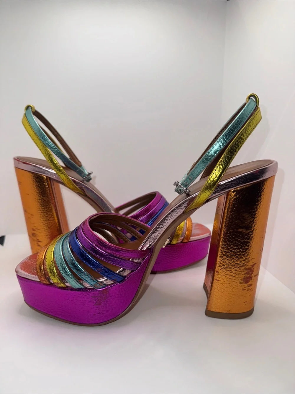 Kurt Geiger Pierra Platform Sandal Heels Metallic Leather Women’s 36.5 US 6.5